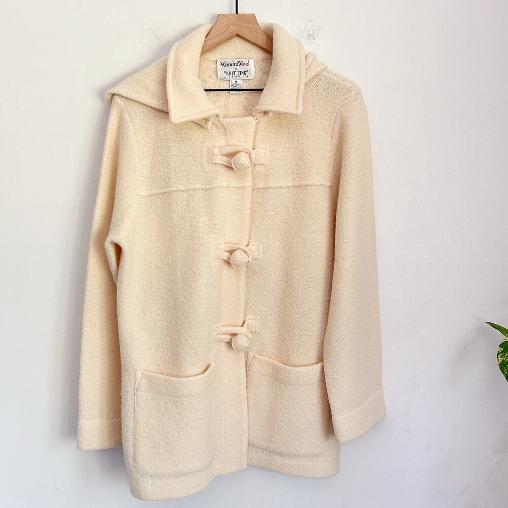 Wondra Wool Button Up Hooded Wool Jacket Size S Cream